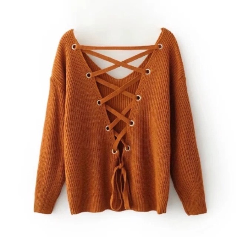 Open Back Lace Up Chunky Sweater Sienna - Picture 6 of 8